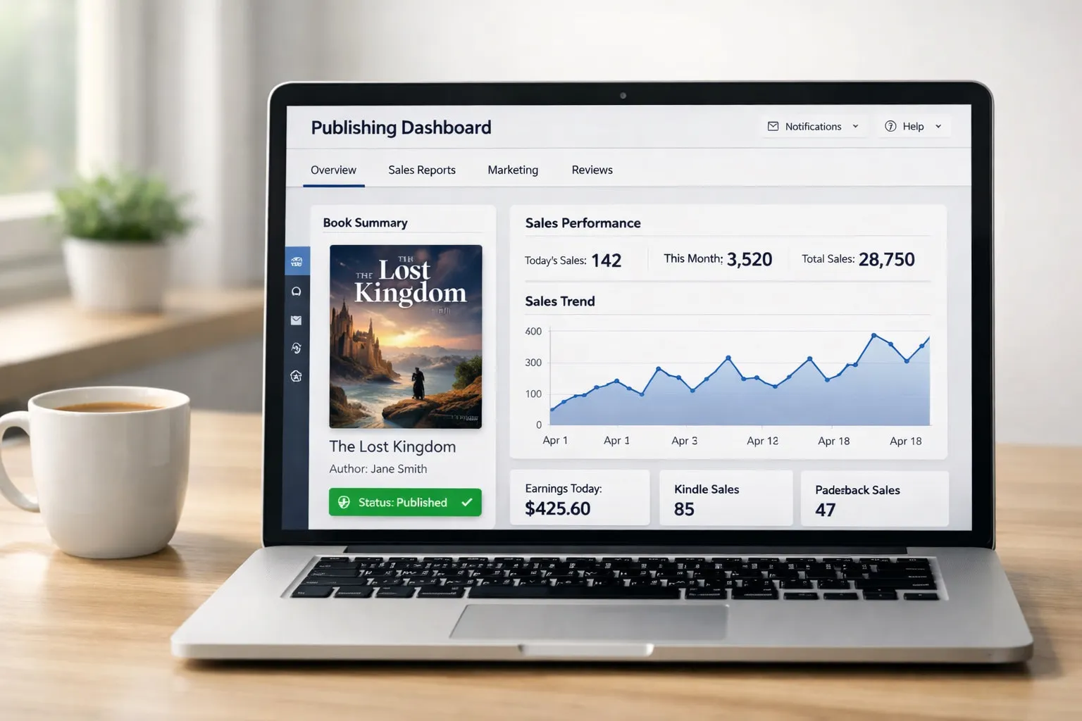 Amazon KDP style dashboard showing published ebook sales