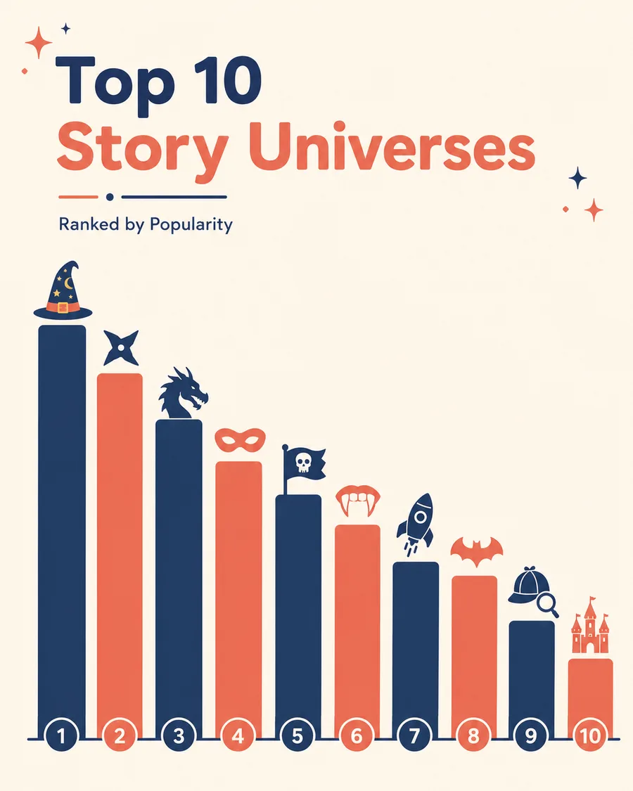 Ranked chart of the most-written AI fanfiction fandoms in 2026, led by Harry Potter and a cluster of anime titles