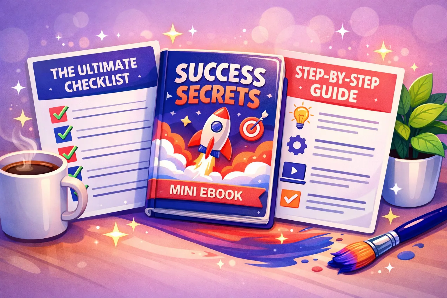 Branded lead magnets including checklist, ebook, and guide