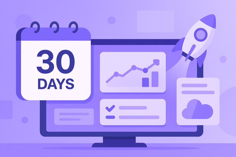 Day-by-day timeline showing the first month of building Inkfluence AI