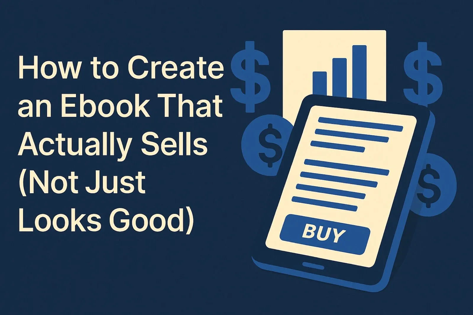 Tablet with buy button surrounded by revenue icons for ebook sales