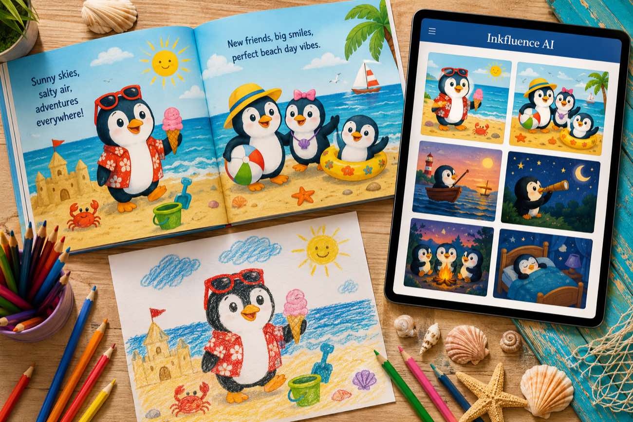 AI-generated children's picture book cover with hand-lettered title, made with Inkfluence AI