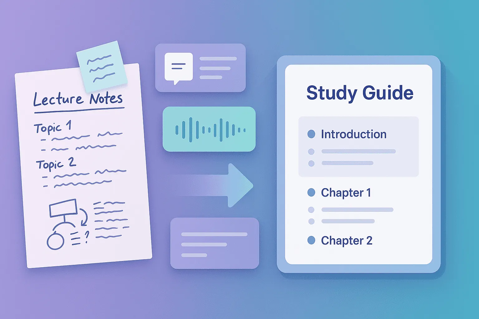 Student transforming scattered lecture notes into a structured study guide using AI technology