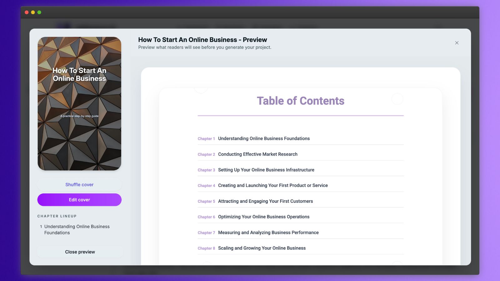 Ebook example: organize chapters and sections
