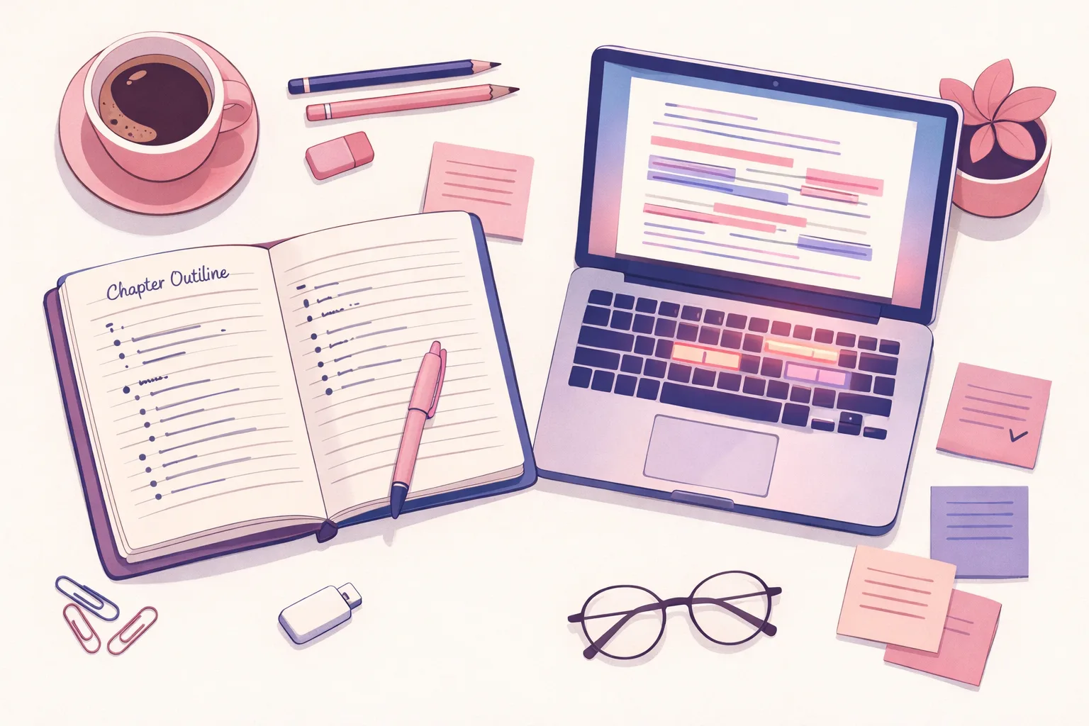 How to write an ebook - writer workspace with manuscript chapters, outline, and AI writing tools