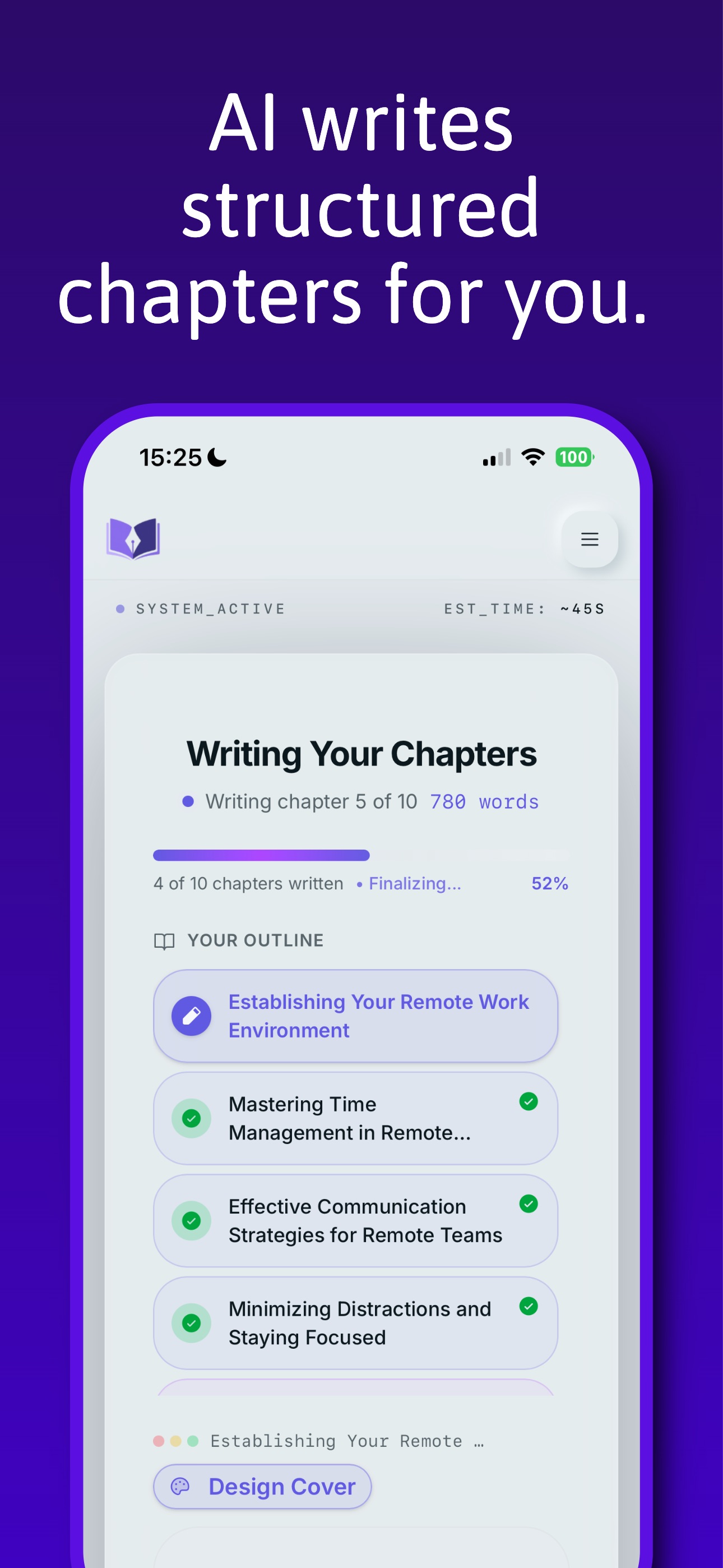 AI writes structured chapters