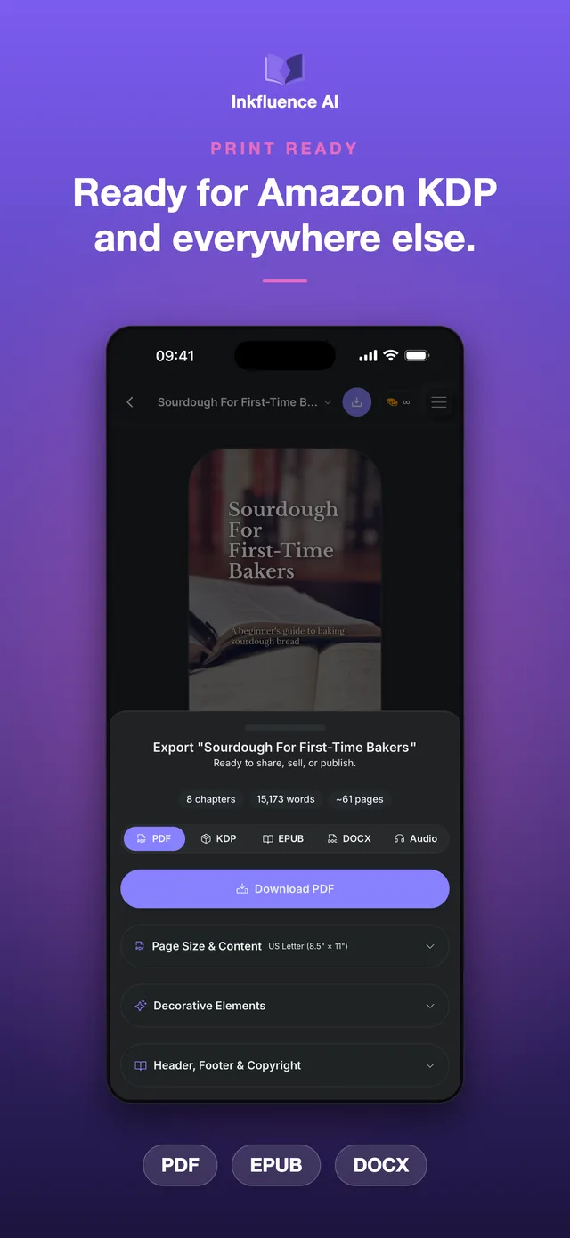 Print-ready export for Amazon KDP and other stores