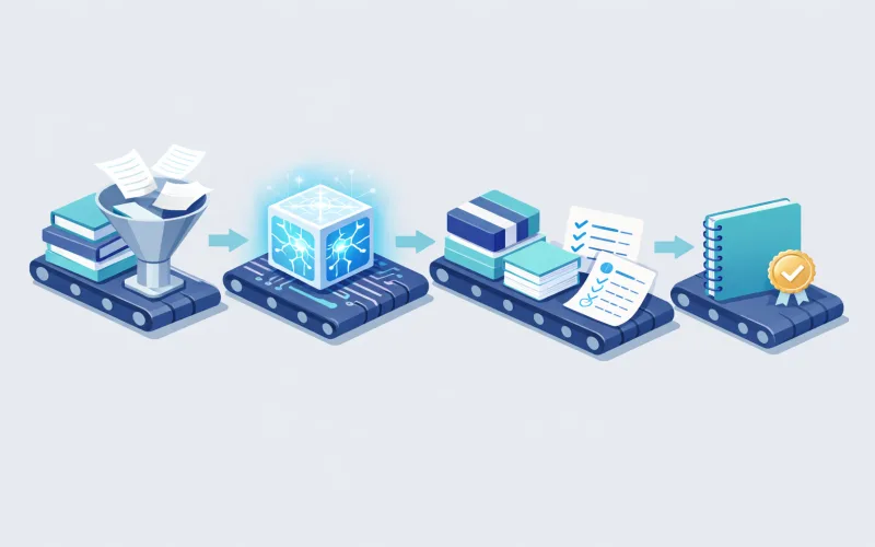 AI study guide creation workflow showing four steps from notes to finished study guide