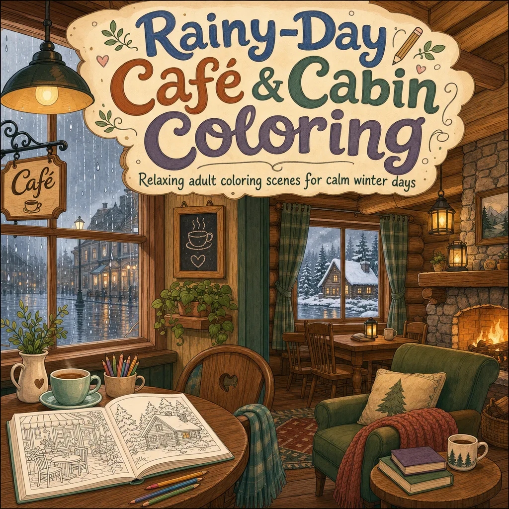 A full-color coloring book cover painted in the same run as the pages, in the style of the interior.