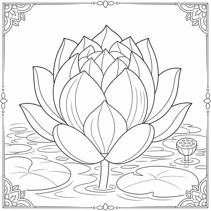 Lotus Heart mandala coloring page with detailed radial line work